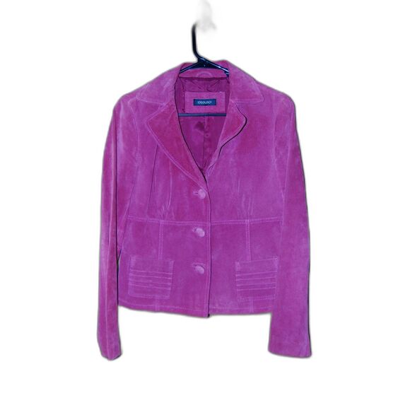 Ideology Rose Pink Leather Single Breast Suede Blazer Women Medium Fully Lined - Picture 1 of 7